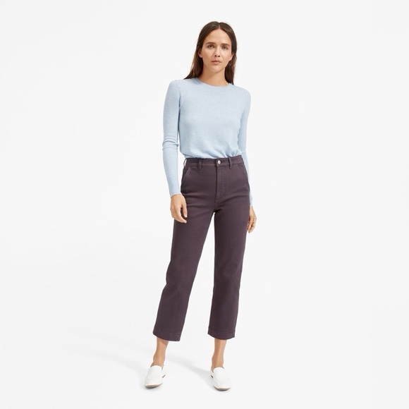 EVERLANE Straight Leg Crop 0 Short High Rise Shadow Purple Pants Twill - Picture 1 of 5